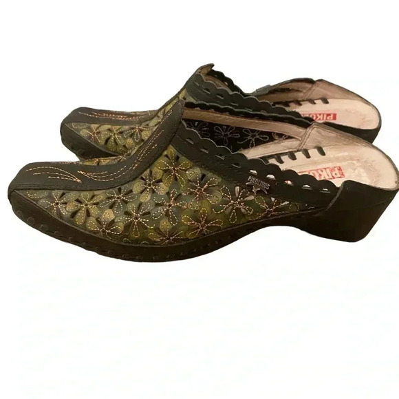 Pikolinos Romana Leather Heeled Floral Mule Sandals - Picture 3 of 10
